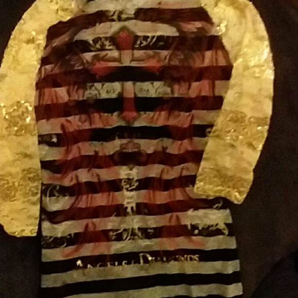 Woman fancy tee lace sleeves 3/4 15" across bust - Picture 5 of 5